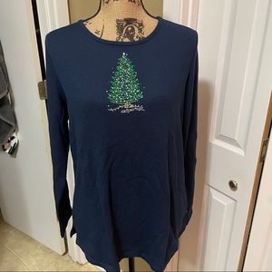 NWT Set of 2 Christmas Waffle Knit Long Sleeve Tops-blue & green.